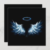 Invitation Blue Glowing Angel Wings on black background (Devant / Derrière)