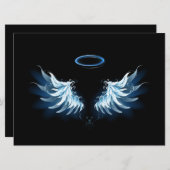 Invitation Blue Glowing Angel Wings on black background (Devant / Derrière)