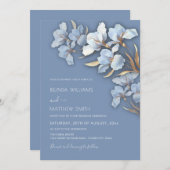 Invitation Blue Gold 3D Flowers (Devant / Derrière)