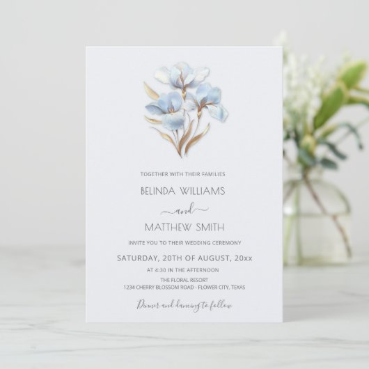 Invitation Blue Gold 3D Flowers (Debout devant)