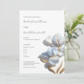 Invitation Blue Gold 3D Flowers White (Debout devant)
