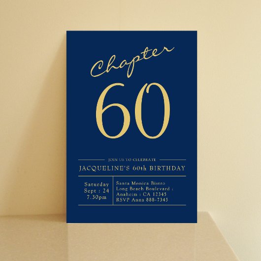 Invitation Blue Gold 60e fête d'anniversaire