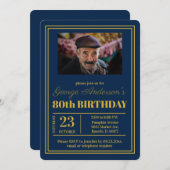 Invitation Blue Gold 80e fête d'anniversaire (Devant / Derrière)