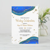 Invitation Blue Gold Aquarelle Géode Agate Hanoukka Holiday (Debout devant)