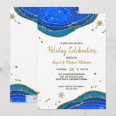 Invitation Blue Gold Aquarelle Géode Agate Hanoukka Holiday (Devant / Derrière)