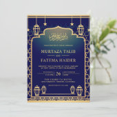 Invitation Blue Gold Arch islamique et Lanterns Mariage musul (Debout devant)