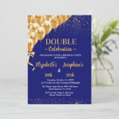 Invitation Blue Gold Balloons parties scintillant double Anni (Debout devant)