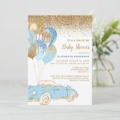 Invitation Blue Gold Balloons Virtual Drive par Baby shower (Debout devant)