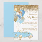 Invitation Blue Gold Balloons Virtual Drive par Baby shower (Devant / Derrière)