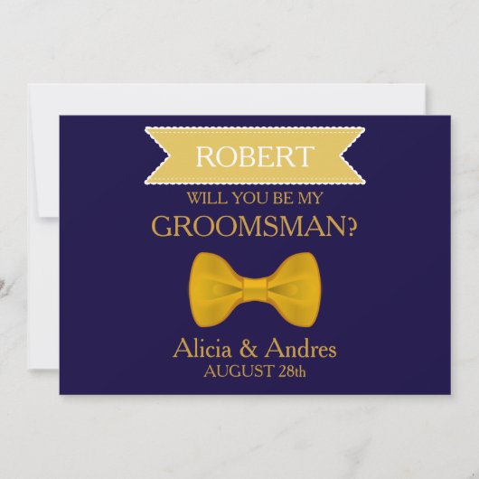 Invitation Blue & Gold Bow Serez-vous mon Groomsman? (Devant)