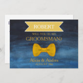 Invitation Blue & Gold Bow Serez-vous mon Groomsman? (Devant / Derrière)