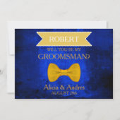 Invitation Blue & Gold Bow Serez-vous mon Groomsman? Invitati (Devant)
