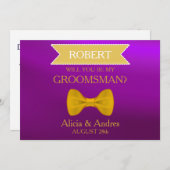 Invitation Blue & Gold Bow Serez-vous mon Groomsman? Invitati (Devant / Derrière)
