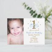 Invitation Blue & Gold Boys ONE 1st Birthday Party Photo (Debout devant)