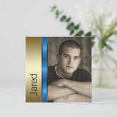Invitation Blue Gold Boys Photo Graduation Annonces (Debout devant)