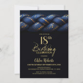 Invitation Blue Gold Braid 18e fête d'anniversaire (Devant)