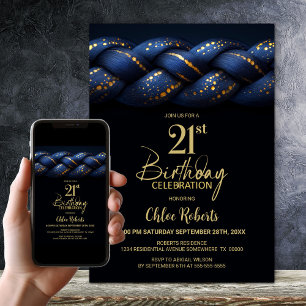 Invitation Blue Gold Braid 21e fête d'anniversaire