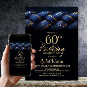 Invitation Blue Gold Braid 60e fête d'anniversaire