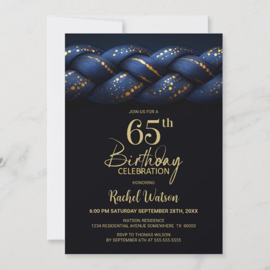 Invitation Blue Gold Braid 65e fête d'anniversaire (Devant)