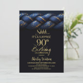 Invitation Blue Gold Braid Surprise 90e fête d'anniversaire (Debout devant)