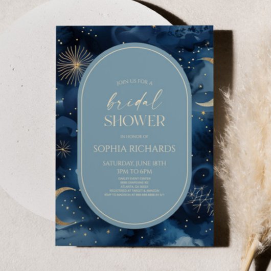 Invitation Blue Gold Celestial Starry Sky Bridal Shower