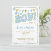 Invitation Blue Gold C'est un garçon Baby shower points d'inv (Debout devant)