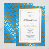 Invitation Blue Gold Chevron 30e anniversaire Diner Party (Devant / Derrière)