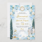 Invitation Blue & Gold Cinderella Princess Fairy Quinceanera (Devant)
