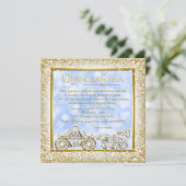 Invitation Blue Gold Cinderella Princess Quinceanera (Debout devant)