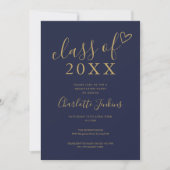 Invitation Blue Gold Classe de script Photo Graduation Party (Devant)