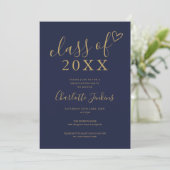 Invitation Blue Gold Classe de script Photo Graduation Party (Debout devant)