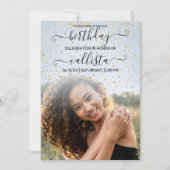 Invitation Blue Gold Confetti Photo Collage Anniversaire (Devant)