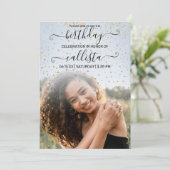 Invitation Blue Gold Confetti Photo Collage Anniversaire (Debout devant)