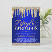 Invitation Blue Gold Diamond Drip Fabuleux 50 Anniversaire (Debout devant)
