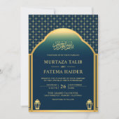 Invitation Blue Gold Dome islamique et Lanterns Mariage musul (Devant)