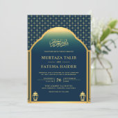 Invitation Blue Gold Dome islamique et Lanterns Mariage musul (Debout devant)