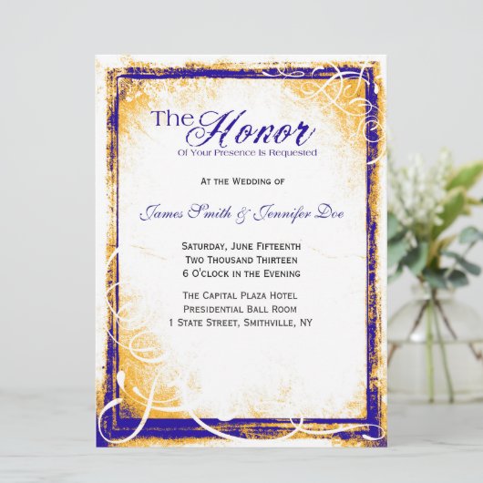 Invitation Blue & Gold Elegance (Debout devant)