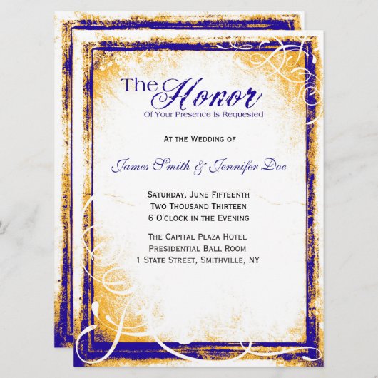 Invitation Blue & Gold Elegance (Devant / Derrière)