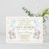 Invitation Blue Gold Elephant Baby shower garçon Jungle Invit (Debout devant)