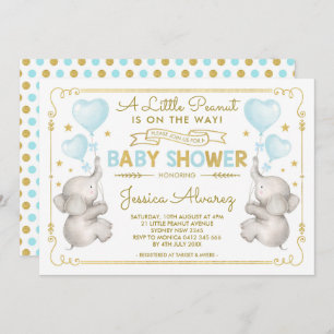 Invitation Blue Gold Elephant Baby shower garçon Jungle Invit