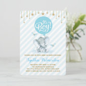 Invitation Blue Gold Elephant Baby shower Twinkle Star Invita (Debout devant)