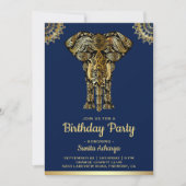 Invitation Blue Gold Elephant Indian Birthday Party (Devant)