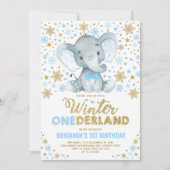 Invitation Blue Gold Elephant Winter ONE derland Snowflake (Devant)