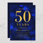 Invitation Blue Gold encourage à 50 ans fête d'anniversaire (Devant / Derrière)