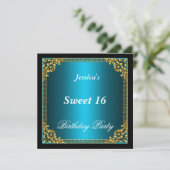 Invitation Blue Gold et Black Sweet 16 Anniversaire (Debout devant)