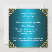 Invitation Blue Gold et Black Sweet 16 Anniversaire (Dos)