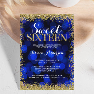 Invitation Blue Gold Faux Paillettes Lumineuses Douzième Anni