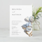Invitation Blue Gold Fleurs 3D Blanches (Debout devant)
