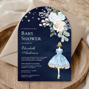 Invitation Blue Gold Floral Ballerina Arch Marine Baby shower