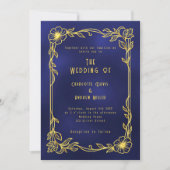 Invitation Blue gold floral vintage wedding (Devant)